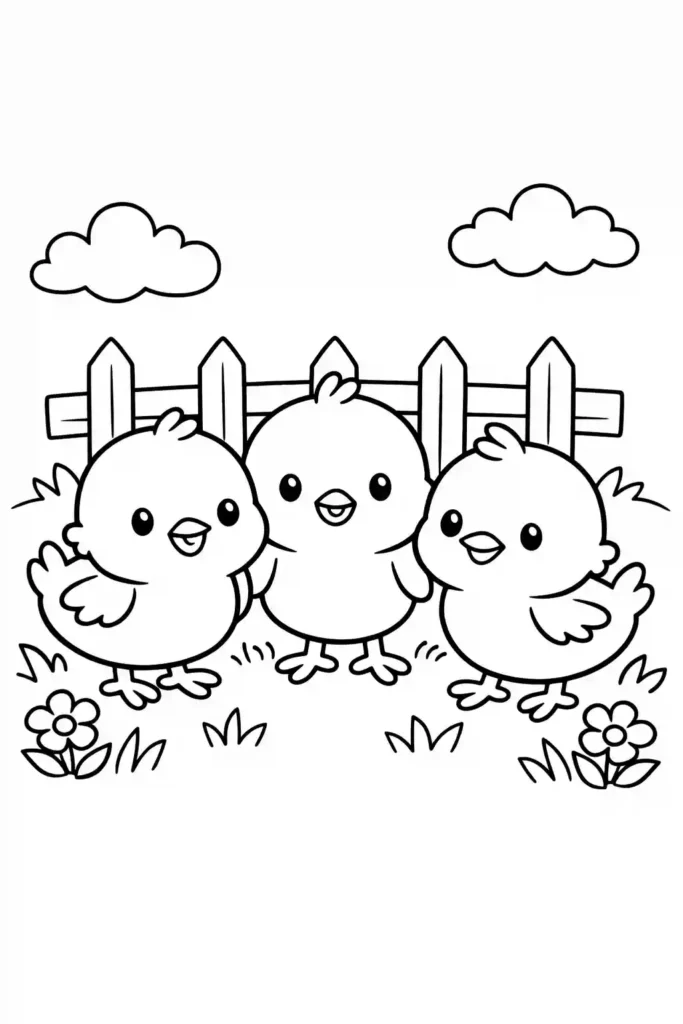 Multiple chicks simple easy coloring page