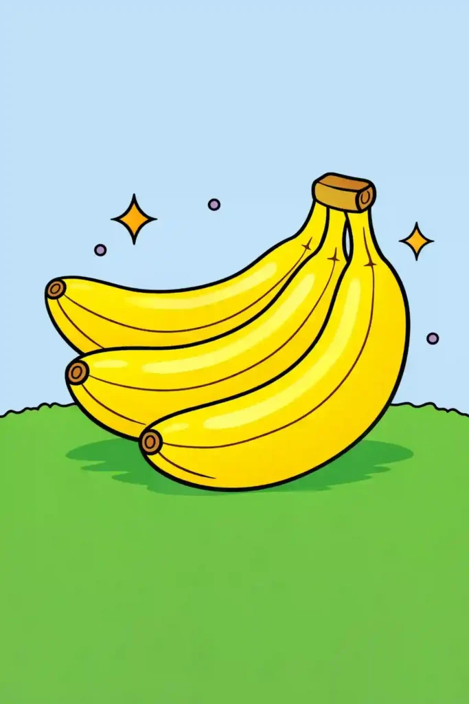 Yellow Colored Multiple bananas simple easy coloring page