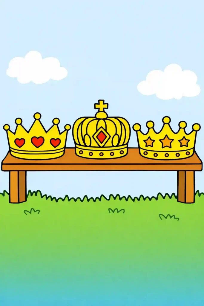 Yellow Colored Multiple crowns simple easy coloring page