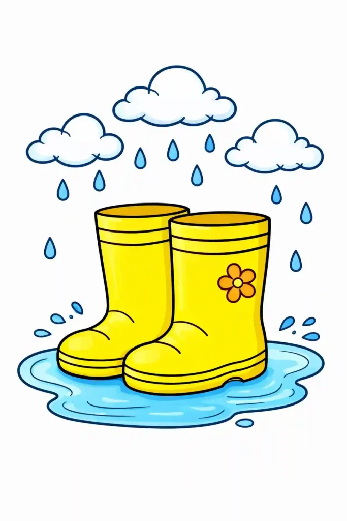 Yellow Colored Multiple rain boots simple easy coloring page