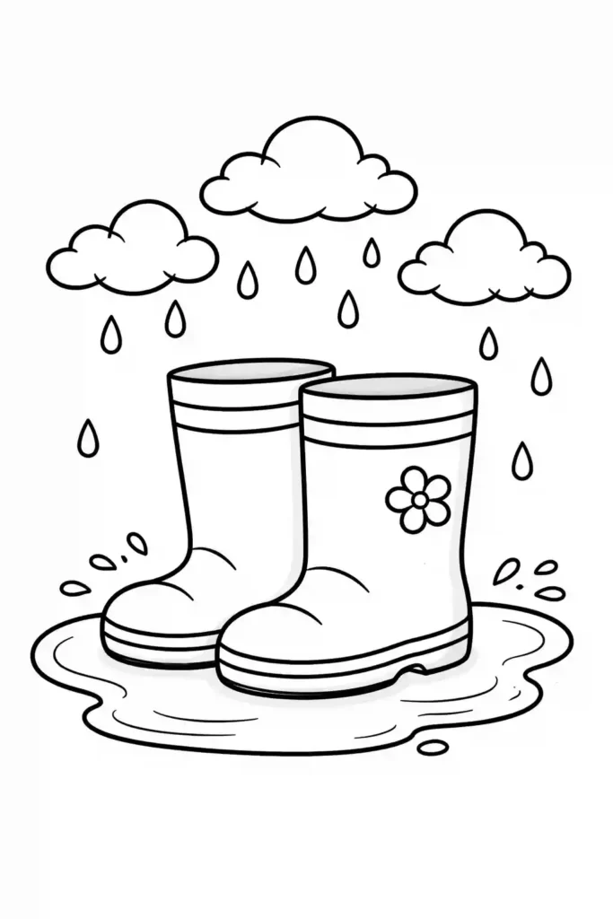 Multiple rain boots simple easy coloring page