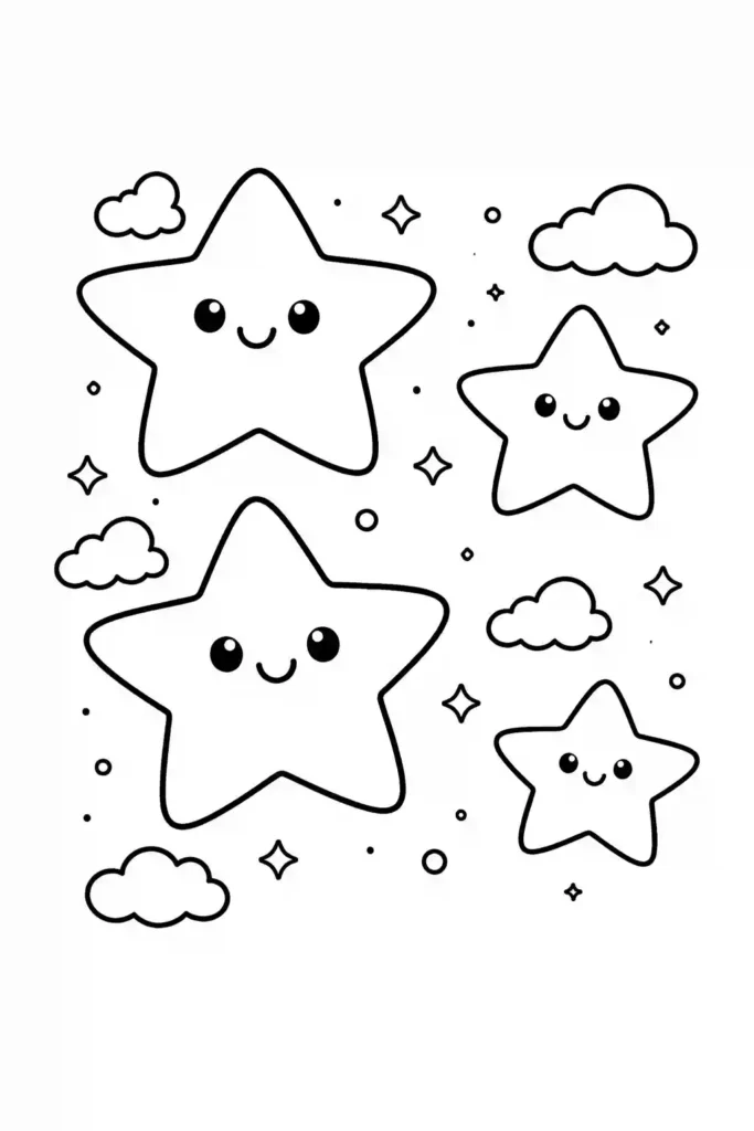 Multiple stars simple easy coloring page