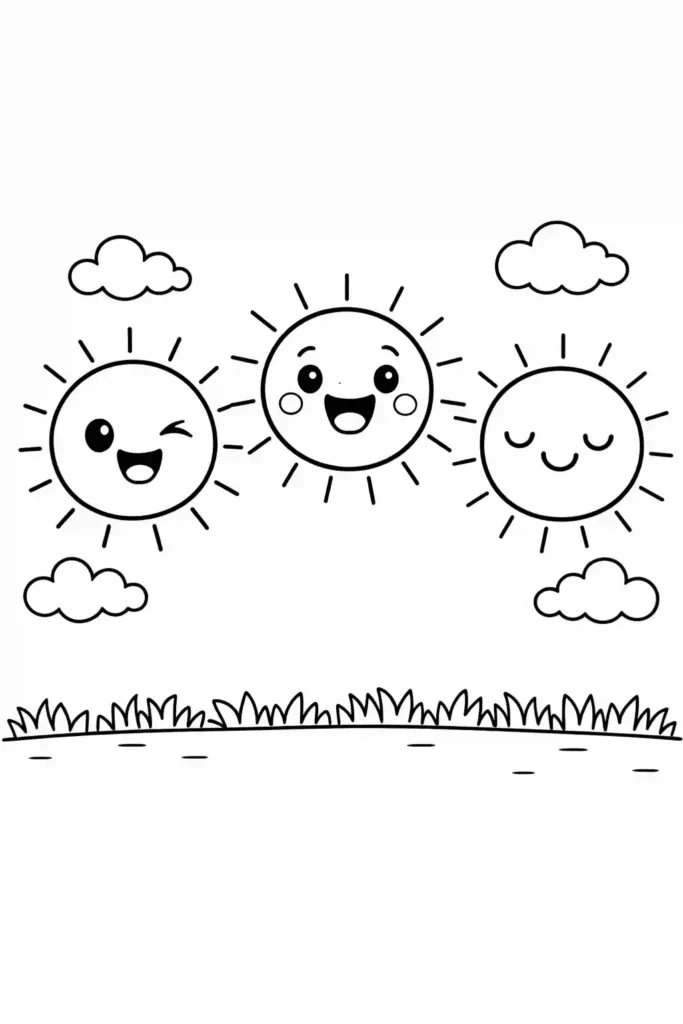 Multiple suns simple easy coloring page