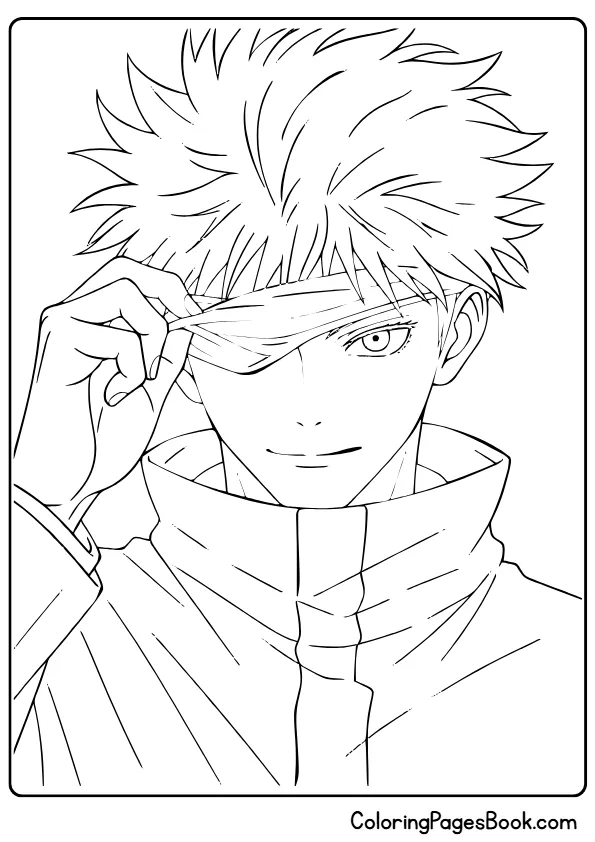 Gojo removing blindfold showing six eyes anime coloring page