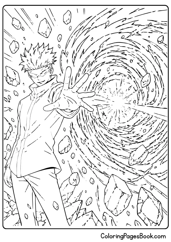 Gojo using hollow purple attack anime coloring page
