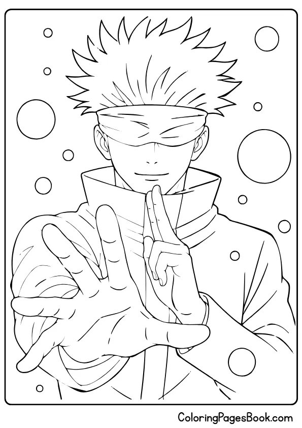 Gojo Satoru using domain expansion unlimited void anime coloring page
