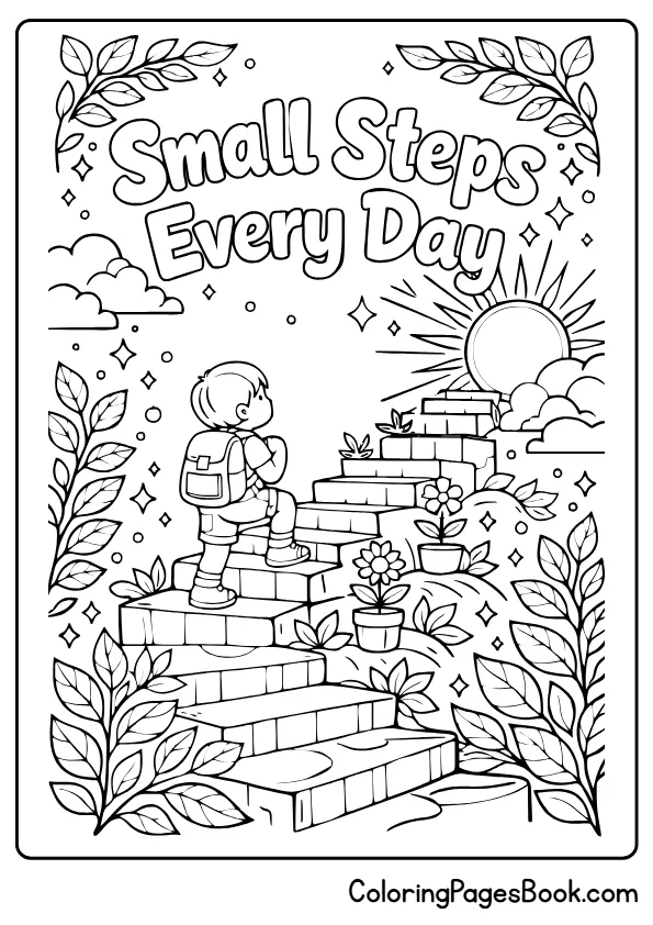 growth mindset quote small steps every day stairs plants sun coloring page