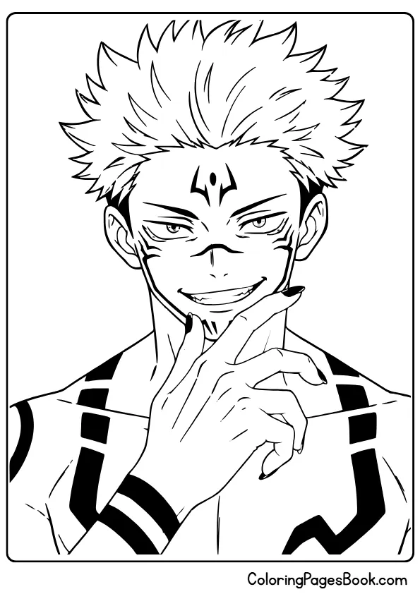 Sukuna evil smile face anime villain coloring page