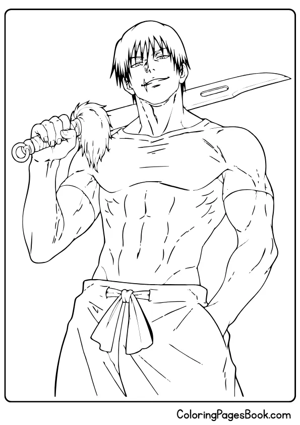 Toji holding sword assassin stance anime coloring page