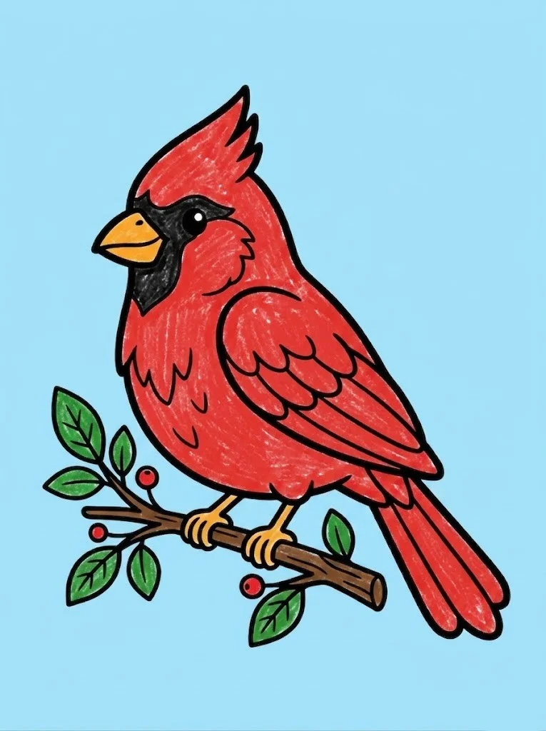Simple single colored cardinal easy coloring page