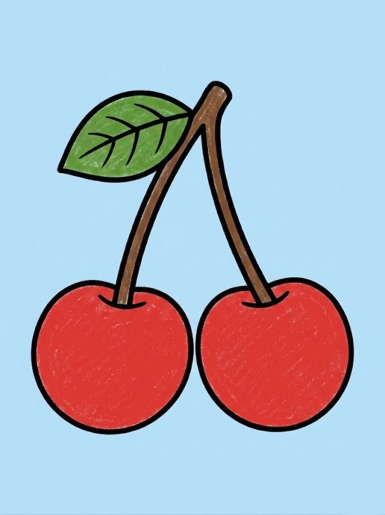 Simple single colored cherry easy coloring page