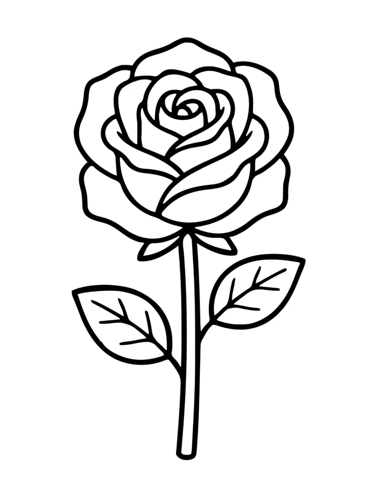 Simple single rose easy coloring page