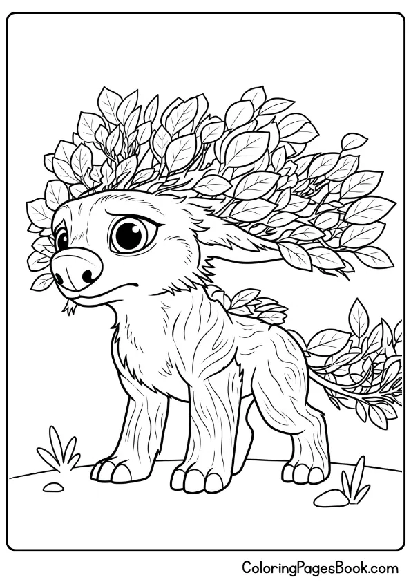 Young Treewolf creature with branches and leaves coloring page from Swapped 2026