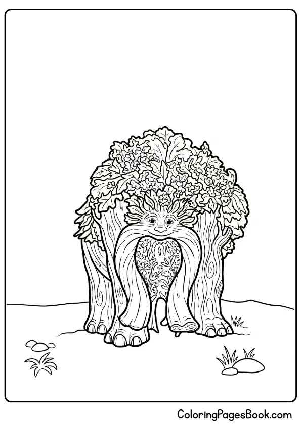 Large gentle Dzo tree elephant character coloring page from Swapped animated movie