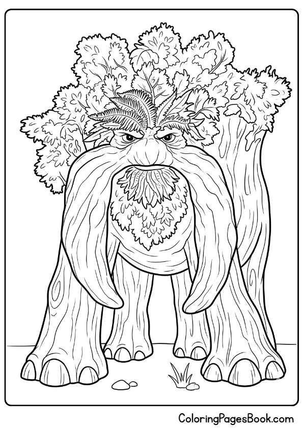 Stern Dzo tree creature with serious expression coloring page from Swapped movie
