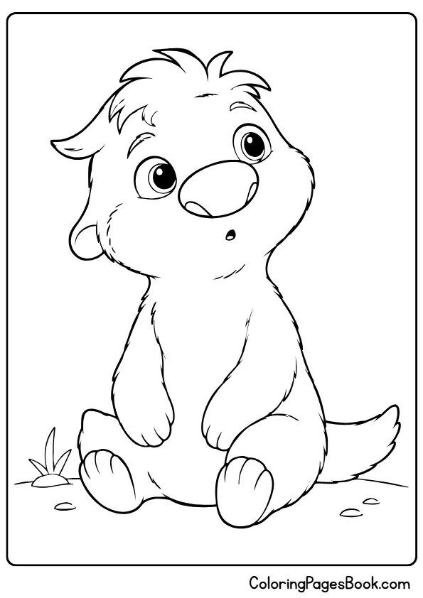 Ollie sitting curiously in a printable Swapped coloring page