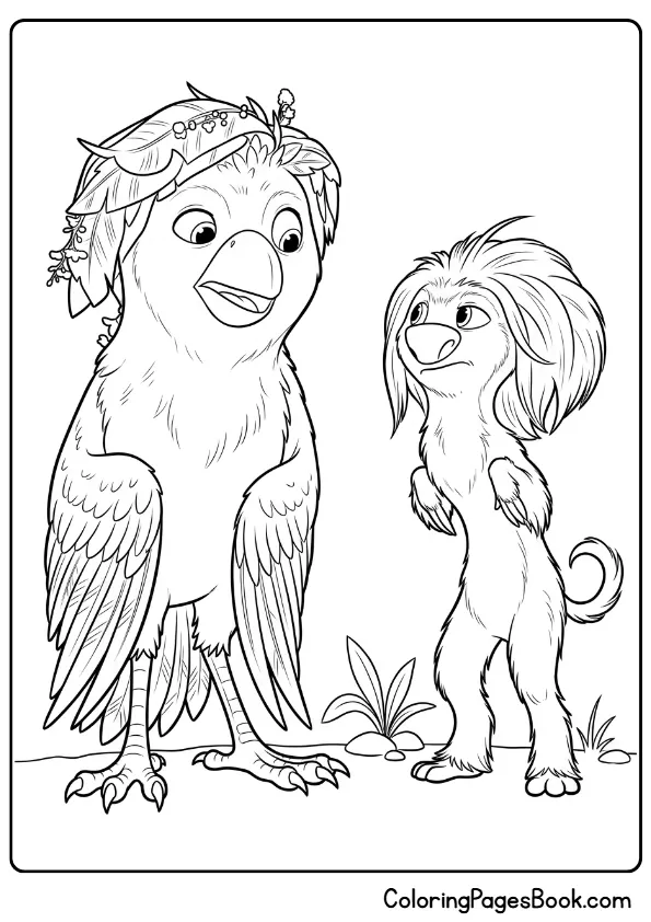 Ollie as Javan and Ivy as Pookoo standing together after body swap coloring page