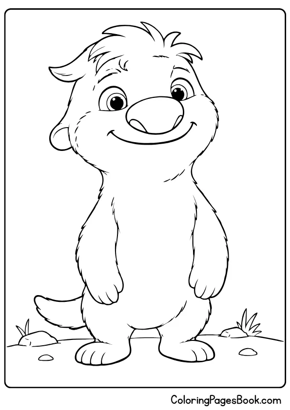 Happy Ollie standing smiling in a Swapped coloring page