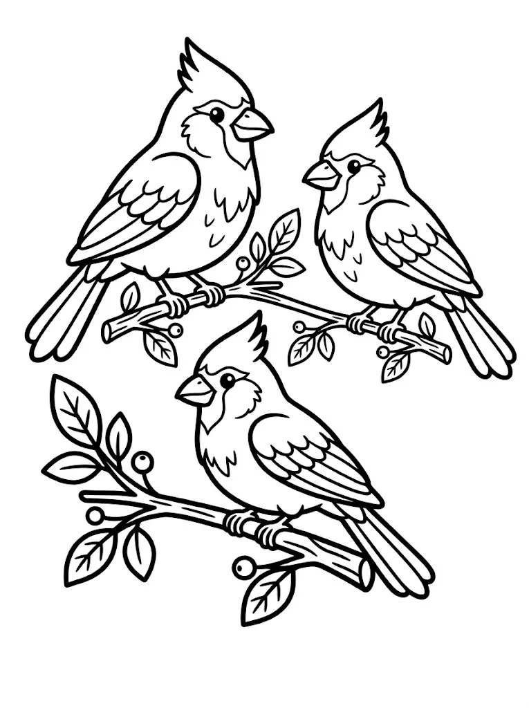 Multiple cardinals simple easy coloring page