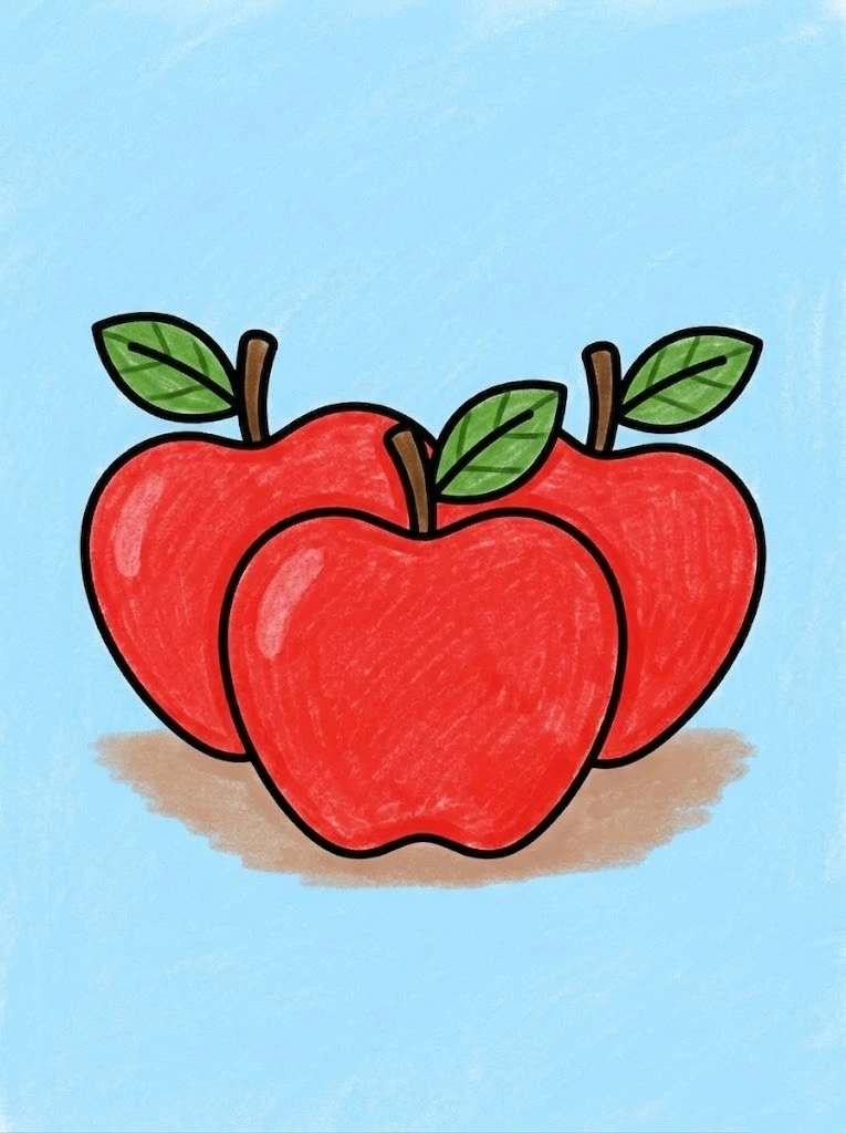 Multiple red colored apples simple easy coloring page
