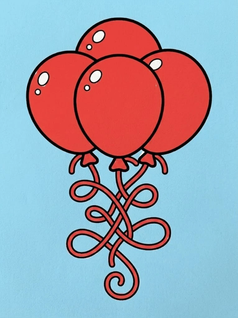 red colored Multiple balloons simple easy coloring page