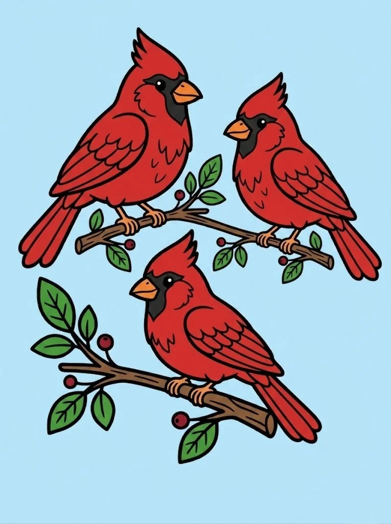 Colored Multiple cardinals simple easy coloring page