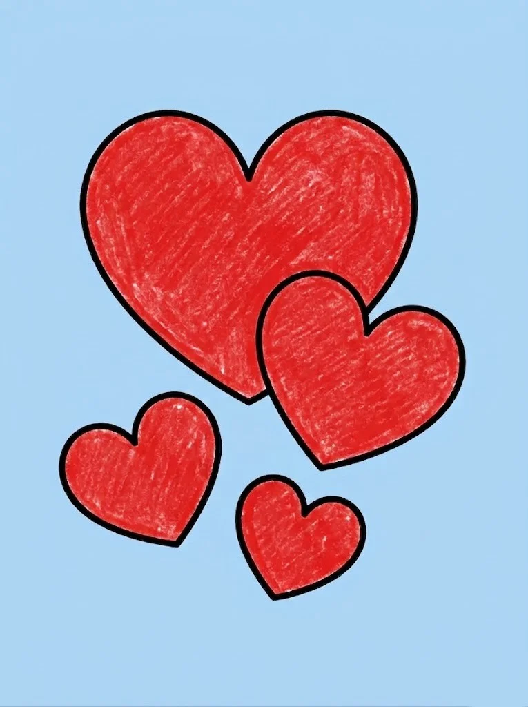 Colored Multiple hearts simple easy coloring page