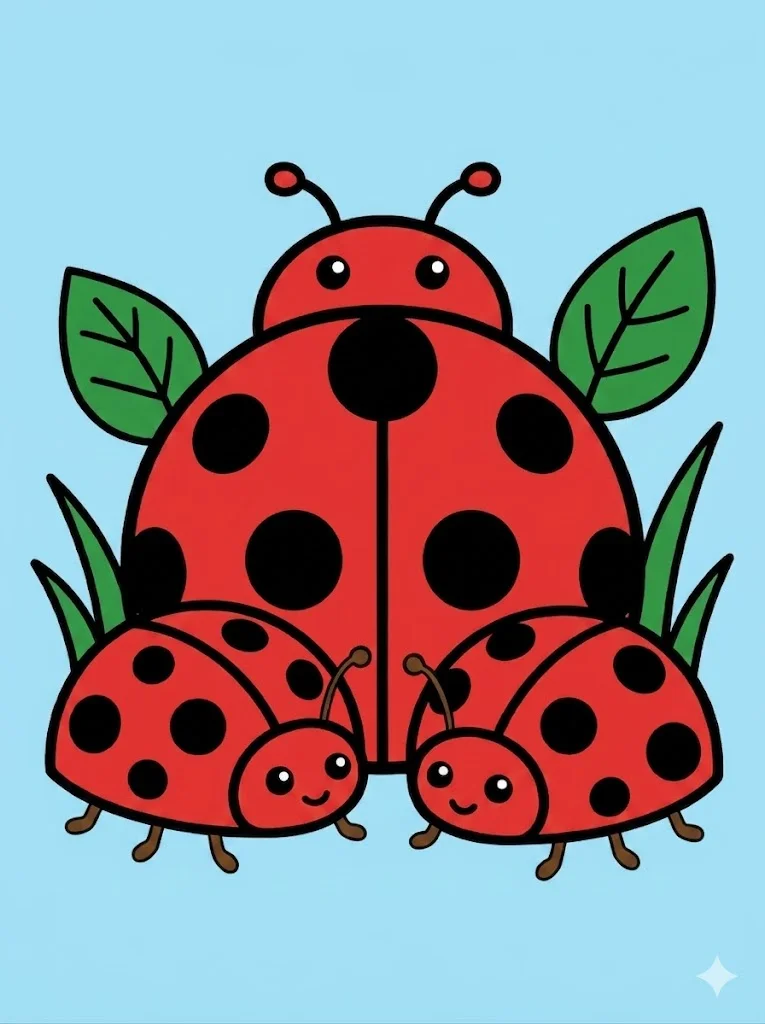 Colored Multiple ladybugs simple easy coloring page