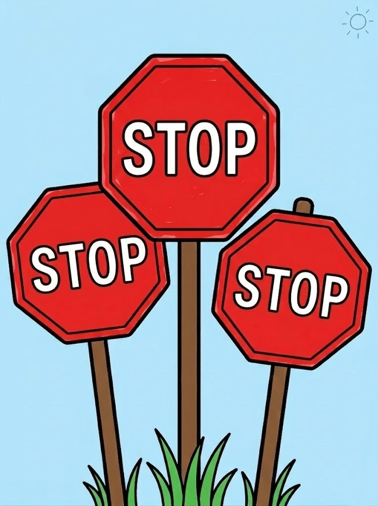 Colored Multiple stop signs simple easy coloring page