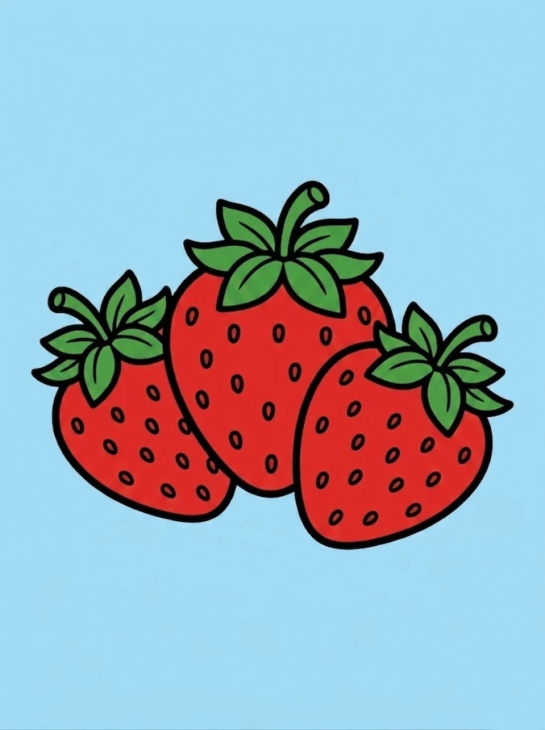 Colored Multiple strawberries simple easy coloring page