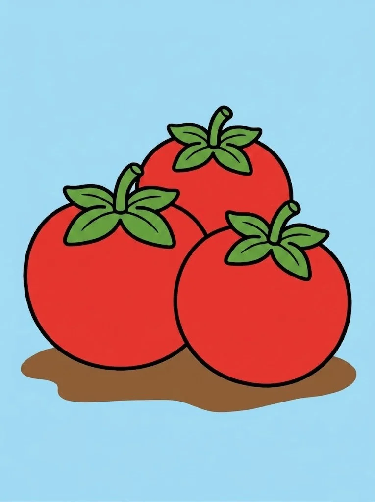 Colored Multiple tomatoes simple easy coloring page