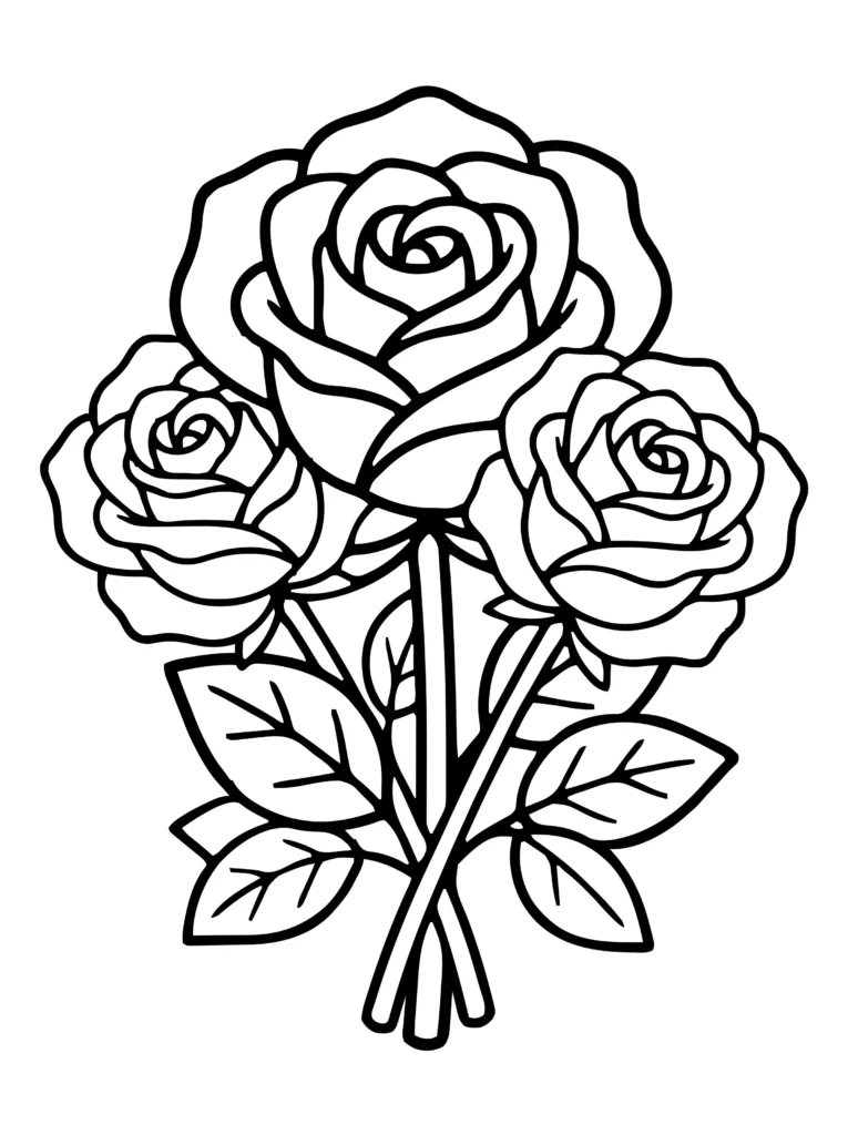 Multiple roses simple easy coloring page