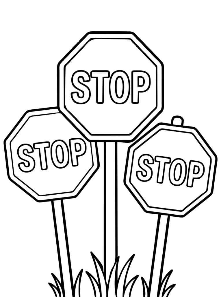 Multiple stop signs simple easy coloring page